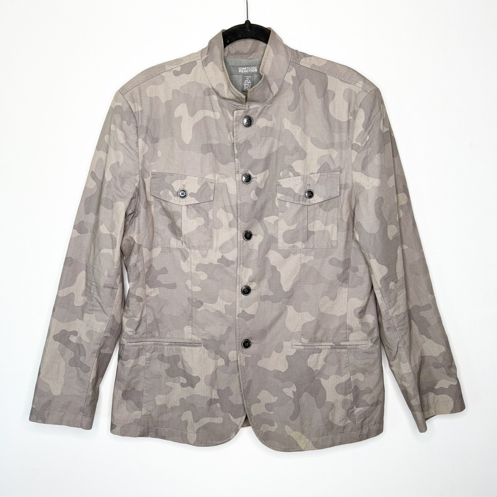 Kenneth Cole Reaction Mens Large 44 Camo Field Jacket Gray Cotton Ripstop Blazer